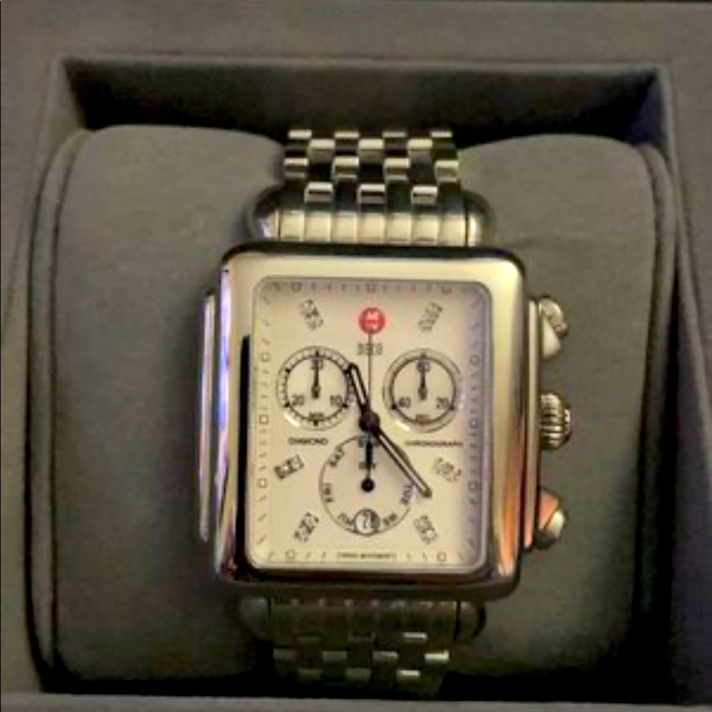 Michele mother of pearl diamond deco watch